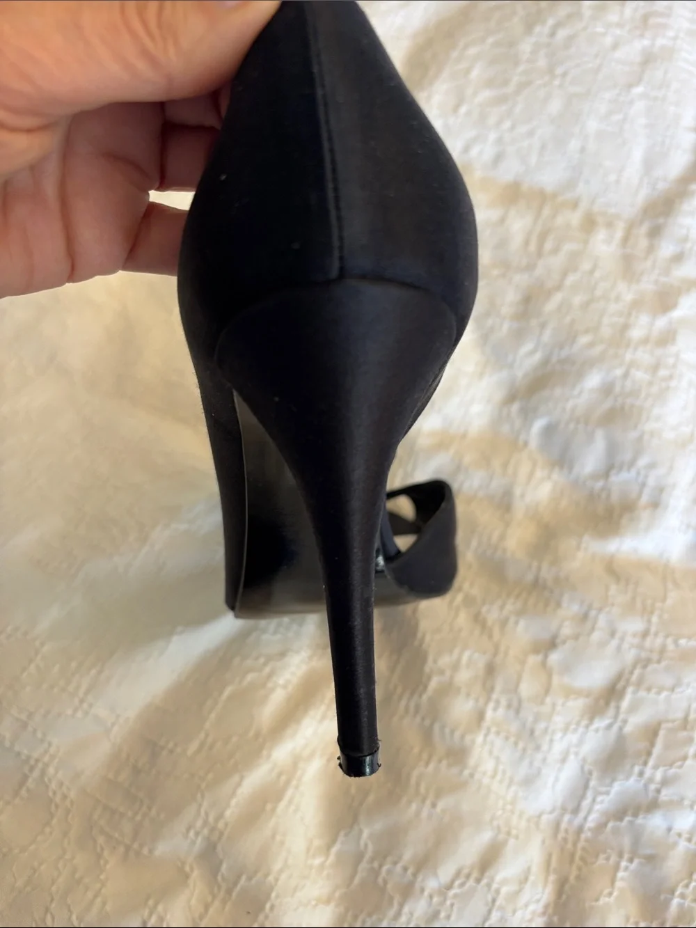 Stuart Weitzman Satin Black Heels with Floral Embellishment Size 8.5 - Picture 8 of 11